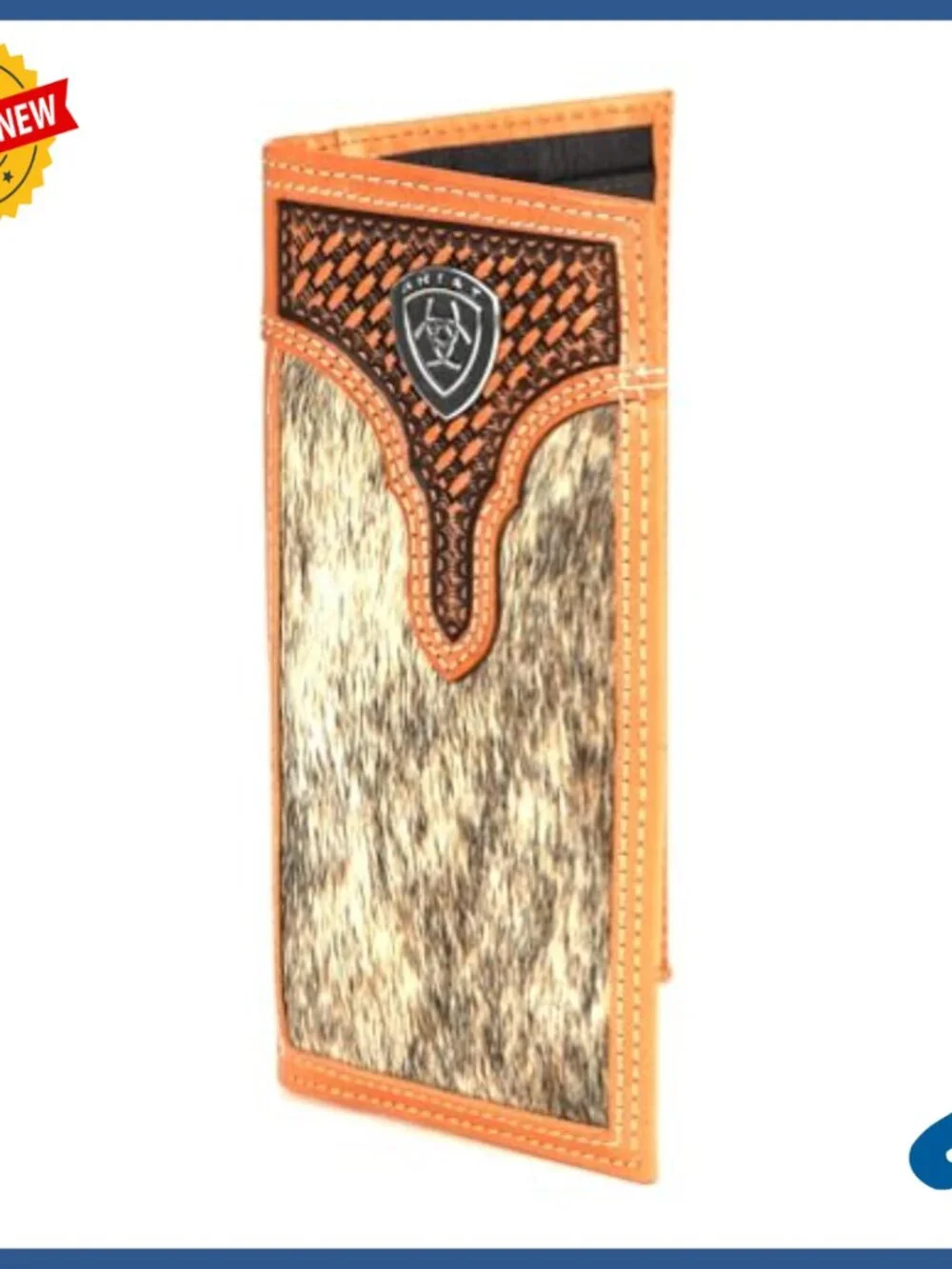 Genuine Leather Bifold Wallet with Calf Hair and Basketweave Design